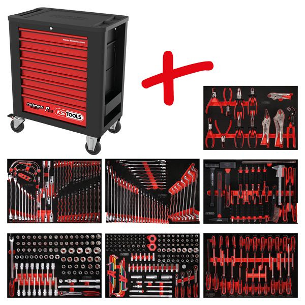 KS Tools PERFORMANCEplus Werkstattwagen-Satz P15, mit 399 Werkzeugen und 7 Schubladen, 815.7399