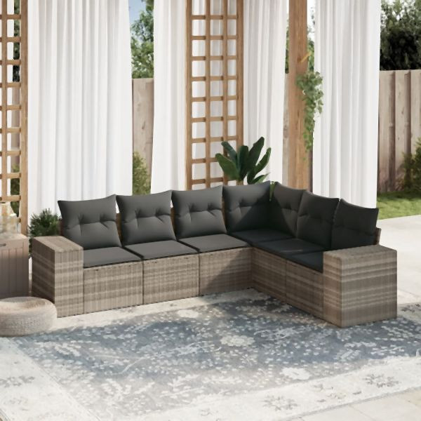vidaXL 6-tlg. Garten-Sofagarnitur mit Kissen Hellgrau Poly Rattan, 3222611