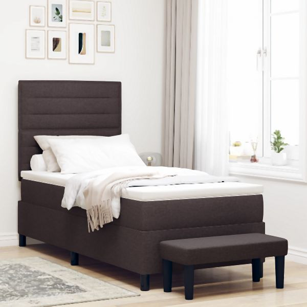 vidaXL Boxspringbett mit Matratze & Bank Dunkelbraun 90x200 cm Stoff, 3343963