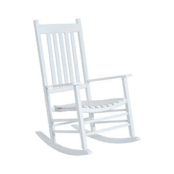 Outsunny Schaukelstuhl aus Holz mit Armlehne Schwingsessel Relaxstuhl Gartenstuhl Weiß 69 x 86 x 115 cm, 84A-041WT