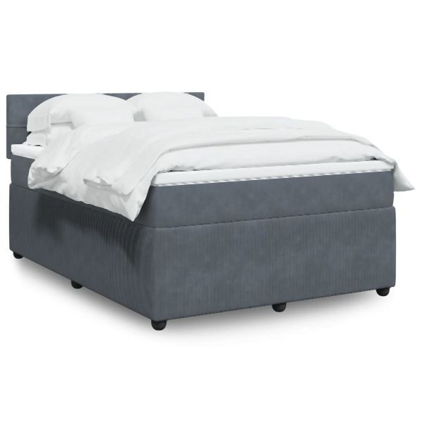 vidaXL Boxspringbett mit Matratze Dunkelgrau 140x190 cm Samt, 3287735
