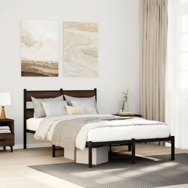 vidaXL Bettgestell ohne Matratze mit Kopfteil Braun Eiche 120x200 cm, 4017149