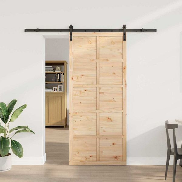 vidaXL Schiebetür Braun 100 x 208 cm Massivholz Kiefer, 3381196
