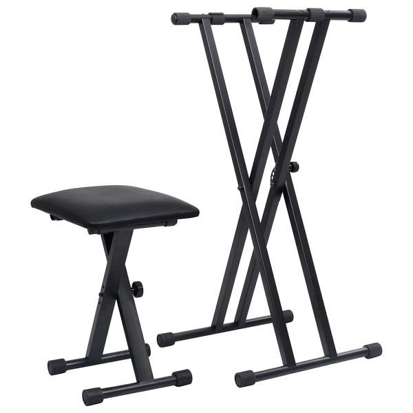 vidaXL Doppelstrebiger Keyboard-Ständer und Hocker Set Schwarz, 70097