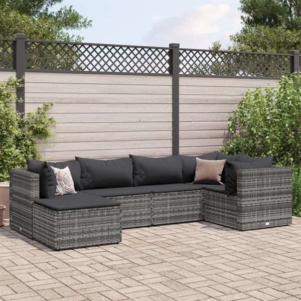 vidaXL 6-teilig Garten-Lounge-Set mit Kissen Grau Poly Rattan, 3308210