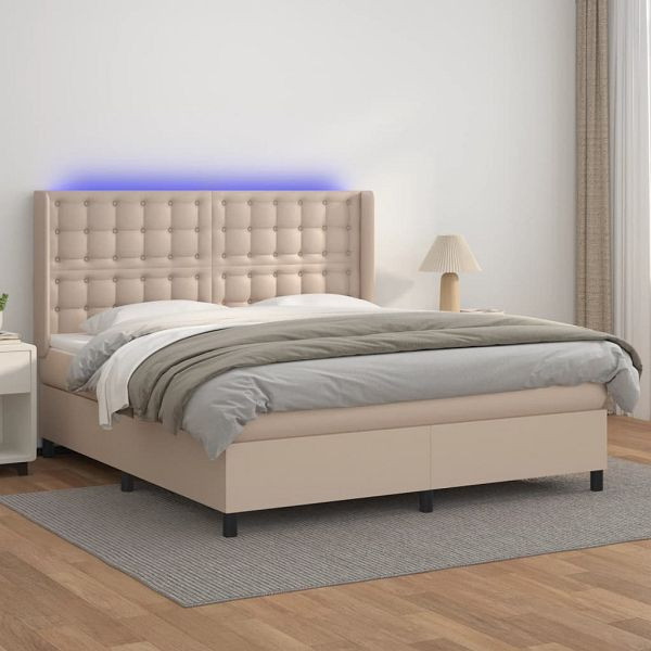 vidaXL Boxspringbett mit Matratze & LED Cappuccino-Braun 160x200cm, 3139396