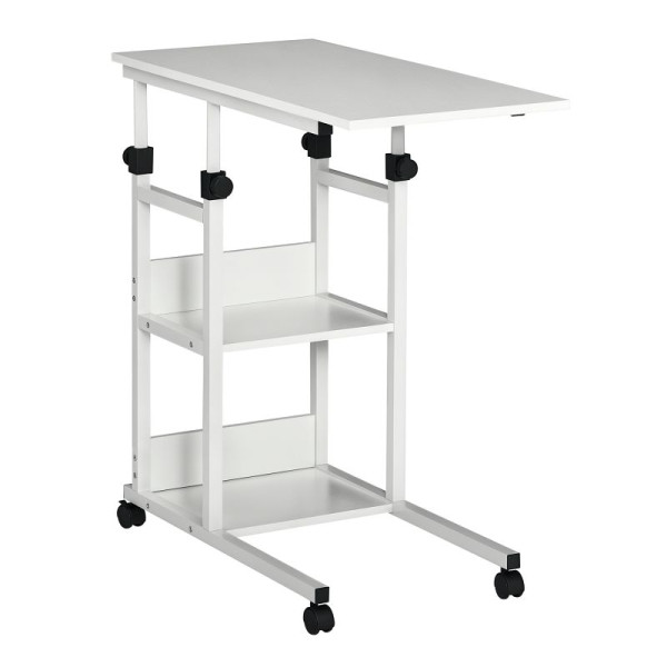 HOMCOM Beistelltisch mit Rollen, höhenverstellbar, kompakt, 2 Ablageböden, Metallrahmen, 80x40x72-82 cm, 833-800WT