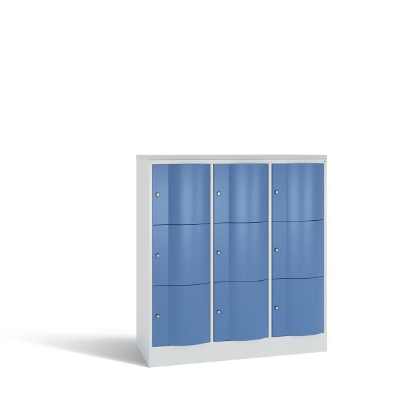 C+P Schließfachschrank Resisto,9 Fächer,H1255xB1148xT540mm,Grau/Fernblau/DBSHellgrau, 8573-372 S10475