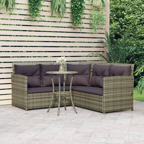 vidaXL 2-teilig Sofagarnitur in L-Form mit Kissen Grau Poly Rattan, 319658