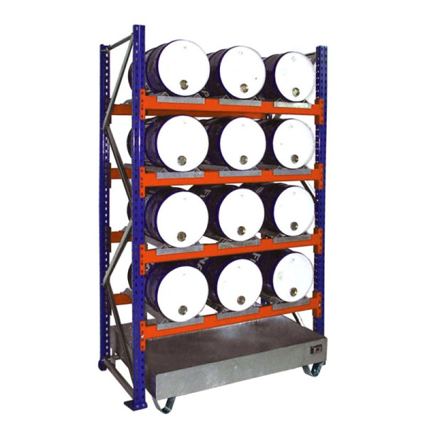 STEIN HGS Fassregal mit Auffangwanne Serie 3000 Grundregal, 215 Liter, 12 x 60 L, ohne Gitterrost, 79136.0004