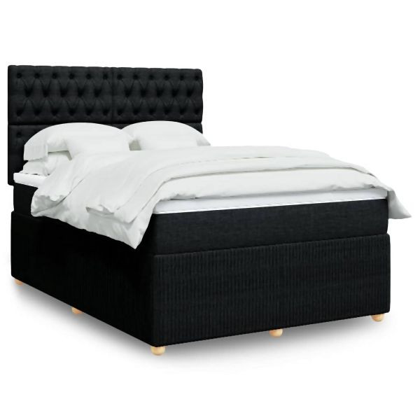 vidaXL Boxspringbett mit Matratze Schwarz 140x200 cm Stoff, 3292088