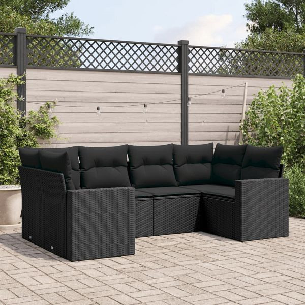 vidaXL 6-teilig Garten-Sofagarnitur mit Kissen Schwarz Poly Rattan, 3251712