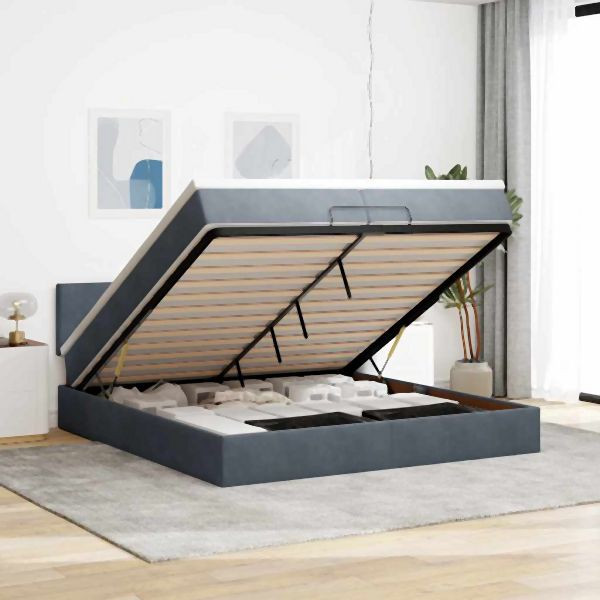 vidaXL Ottoman-Bett mit Matratzen & LEDs Dunkelgrau 200x200 cm Samt, 3312573