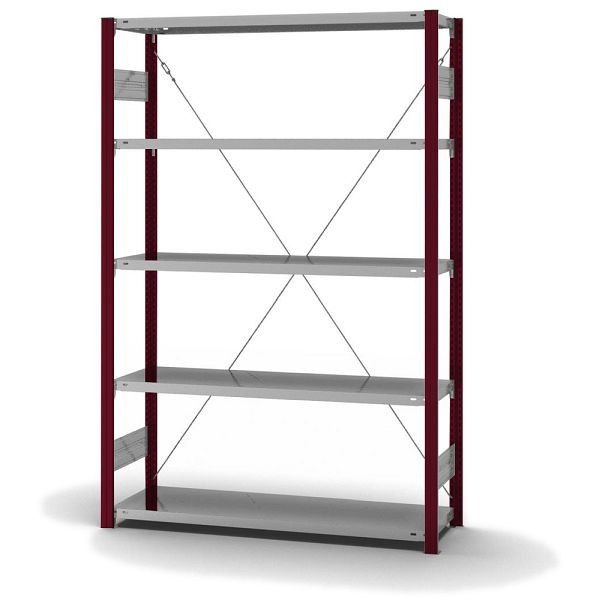 hofe Fachboden-Grundregal, 2000x400x1300 mm, 5 Fachebenen, verzinkt / RAL 3004, 180 kg Fachlast, 1600 kg Feldlast, einseitige Bedienung, HRG204013XL