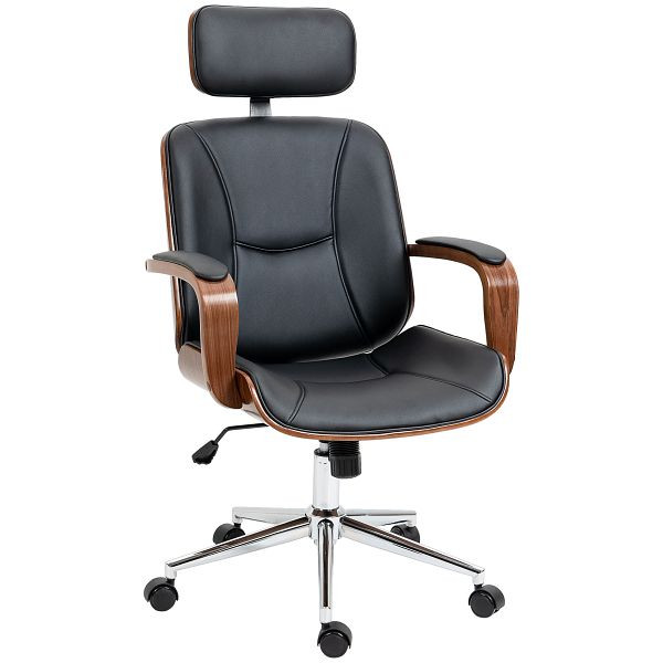 Vinsetto Bürostuhl Ergonomischer Schreibtischstuhl mit Hoher Rückenlehne, Abnehmbarer Kopfstütze für Home Office Schwarz, 921-609V00BK