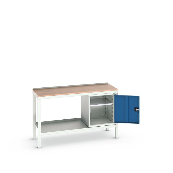 bott verso Beistelltisch, mit Unterbauschrank und Multiplex-Platte, BxTxH: 1500 x 600 x 930 mm, Lichtgrau / Enzianblau, 16922607.11