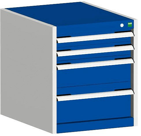 bott cubio Schubladenschrank bestückt mit 4 Schubladen BxTxH: 525 x 650 x 600 mm, RAL 7035/5010, 40018017.11V