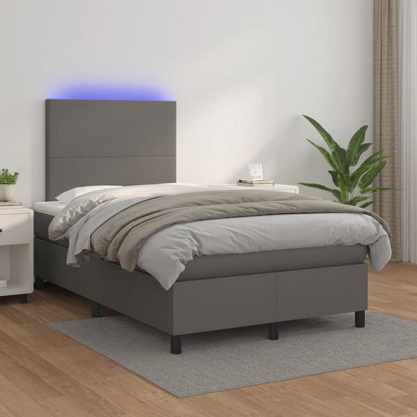 vidaXL Boxspringbett mit Matratze & LED Grau 120x200 cm Kunstleder, 3135817