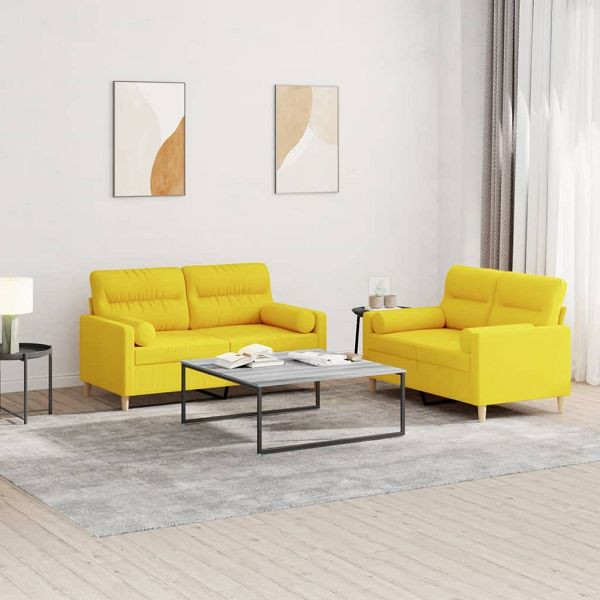 vidaXL 2-tlg. Sofagarnitur mit Kissen Hellgelb Stoff, 3201589