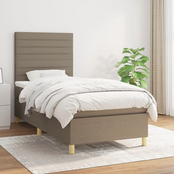 vidaXL Boxspringbett mit Matratze Taupe 90x190 cm Stoff, 3142381