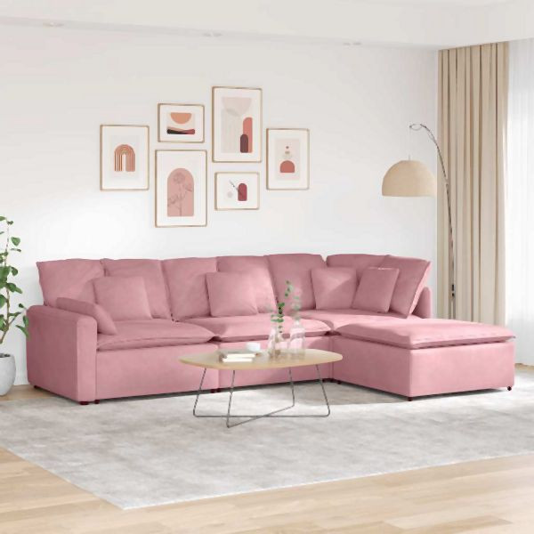 vidaXL Modulares Sofa mit Fußhocker Kissen Samt Rosa, 3321192