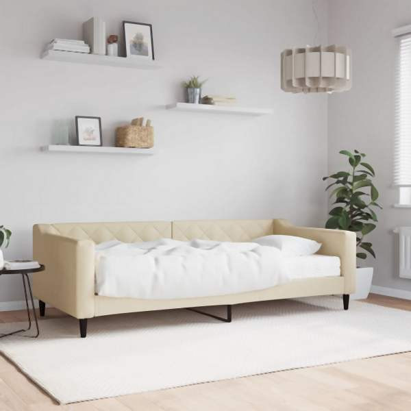 vidaXL Tagesbett mit Matratze Creme 90x200 cm Stoff, 3197412