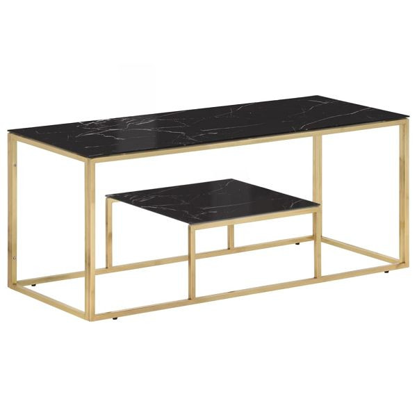 vidaXL Couchtisch Golden Edelstahl und Hartglas, 350020