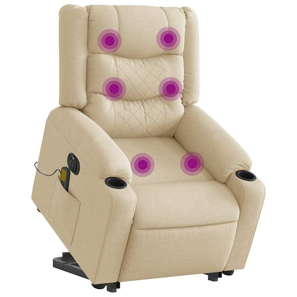 vidaXL Elektrischer Massagesessel mit Aufstehhilfe Creme Stoff, 3310287