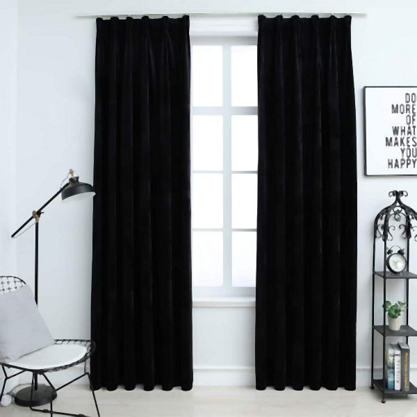 vidaXL Verdunkelungsvorhänge mit Haken 2 Stück Samt Schwarz 140x225 cm, 134493