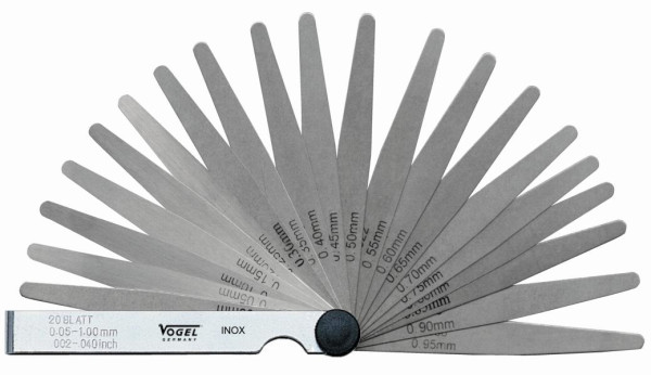 Vogel Germany Fühlerlehren-Satz, rostfrei, 0.05 - 1.00 mm / .002 - .040 inch, 20 Blatt, 413107