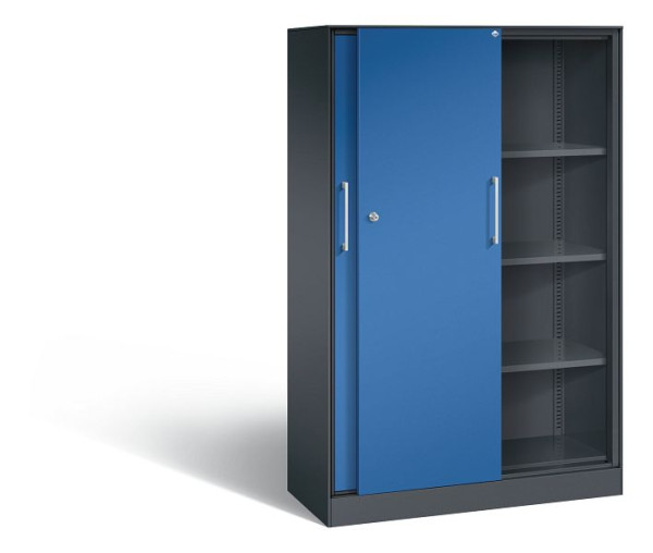 C+P Schiebetürenschrank Asisto, H1635xB1000xT435mm, Farbe: Schwarzgrau / Enzianblau, Bügelgriff, 4 OH, 142012-000 S10046
