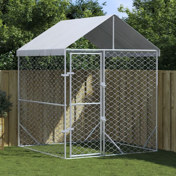 vidaXL Outdoor-Hundezwinger mit Dach Silber 2x2x2,5 m Verzinkter Stahl, 153675
