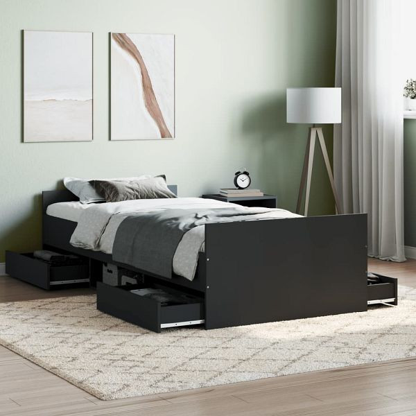 vidaXL Bettgestell mit Kopf- und Fußteil Schwarz 90x190 cm, 3203811
