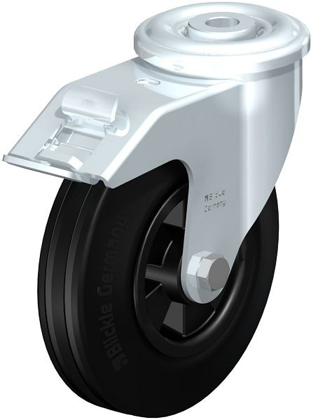 Blickle LER-VPP 125R-FI Stahlblech-Lenkrolle mit Rückenloch & Feststeller, Vollgummi, Schwarz, 737769