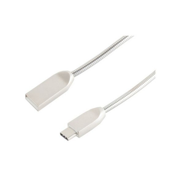 shiverpeaks BASIC-S, USB Lade-Sync Kabel Design USB A Stecker auf USB 3.1C Stecker, Metallumantelung (Steel) Silber 1,2m, BS14-12020