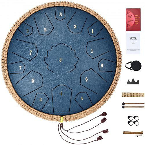 VEVOR Steel Tongue Drum, 356 mm, 15 Noten, C-Dur, mit 2 Schlägeln & Tragetasche, Blau, für Musikunterricht & Yoga, GSGGSG14INCHCZ6UVV0