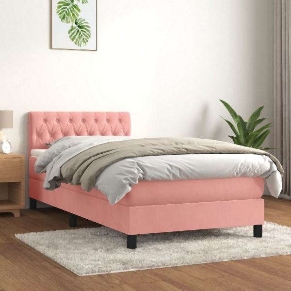 vidaXL Boxspringbett mit Matratze Rosa 90x200 cm Samt, 3141466