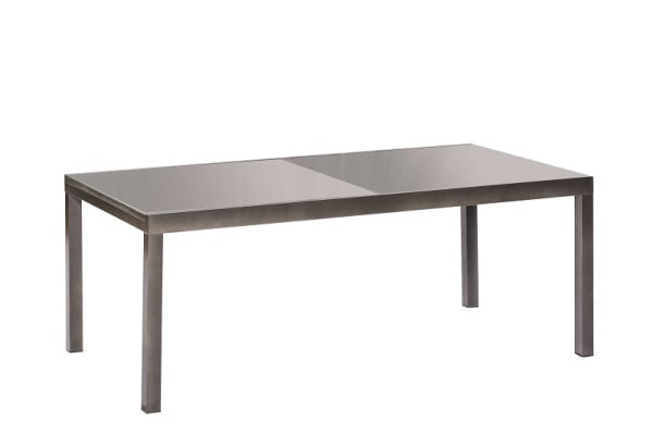 Merxx Semi Ausziehtisch 220 (340) x 110 cm, graphitfarbenes Gestell / graue Glasplatte, Aluminium, 26474-217