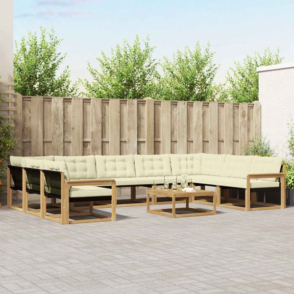 vidaXL Outdoor-Sofagarnitur mit Kissen 10-teilig Weiß und Creme, 3389084