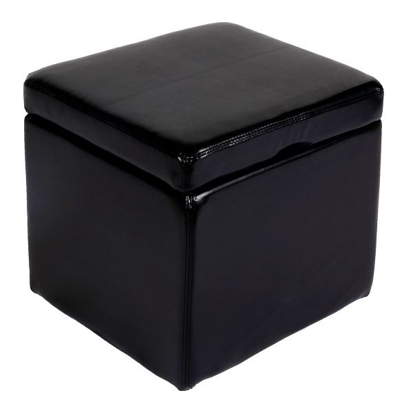 Mendler Hocker Sitzwürfel Sitzhocker Aufbewahrungsbox Onex, mit Deckel, Leder + Kunstleder, 45x44x44cm MVG, schwarz, 7943