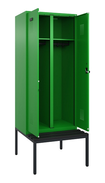 C+P Schwarz-Weiß-Spind Evolo PLUS, Bank, 2 Abteile, 2120x800x815mm, 6037/6037, Drehriegel, Sitzfläche Kunststoff, Sitzbank, 0490527-22 S10080