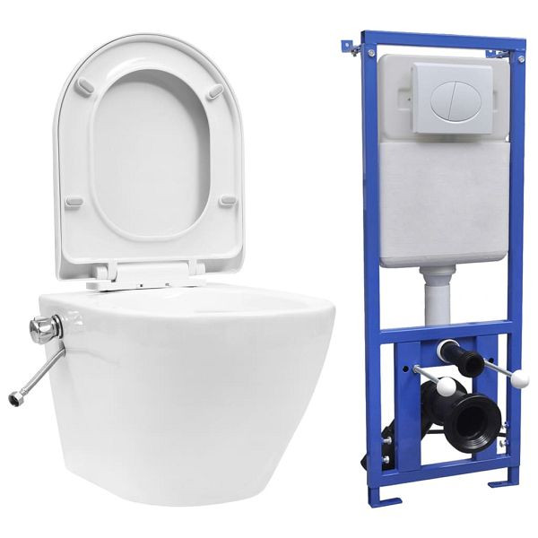 vidaXL Wand-WC ohne Spülrand mit Einbau-Spülkasten Keramik Weiß, 3055348