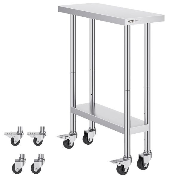 VEVOR Arbeitstisch Küchentisch Zubereitungstisch Rollbar Kommerziell 762x305mm, CFBXGGZTLCDJEZMQSV0