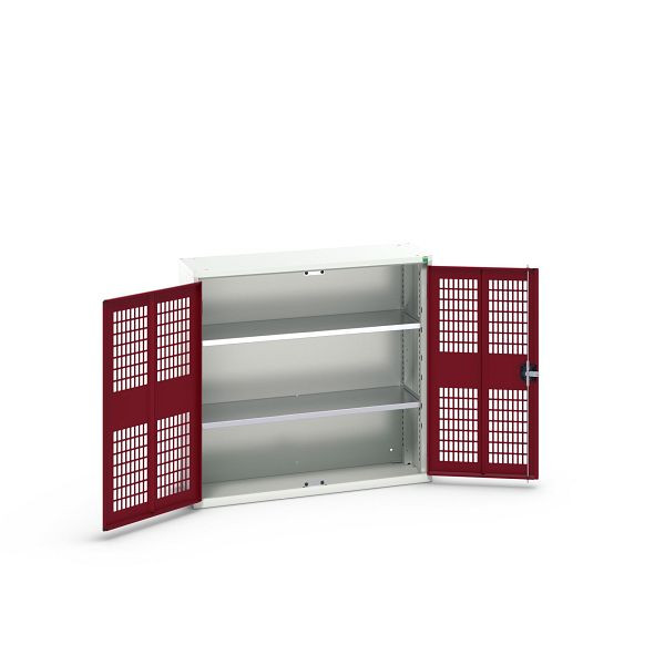 bott verso Flügeltürschrank mit Belüftung, mit 2 Fachböden, BxTxH: 1050 x 350 x 1000 mm, Lichtgrau / Purpurrot, 16926752.24