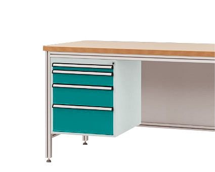 Manuflex Gehäuse-Unterbau für ALU-Arbeitstische, Nutzhöhe 500 mm mit 4 Schubfächern, für Tischtiefe 800 mm, Wasserblau, ZB4772.5021