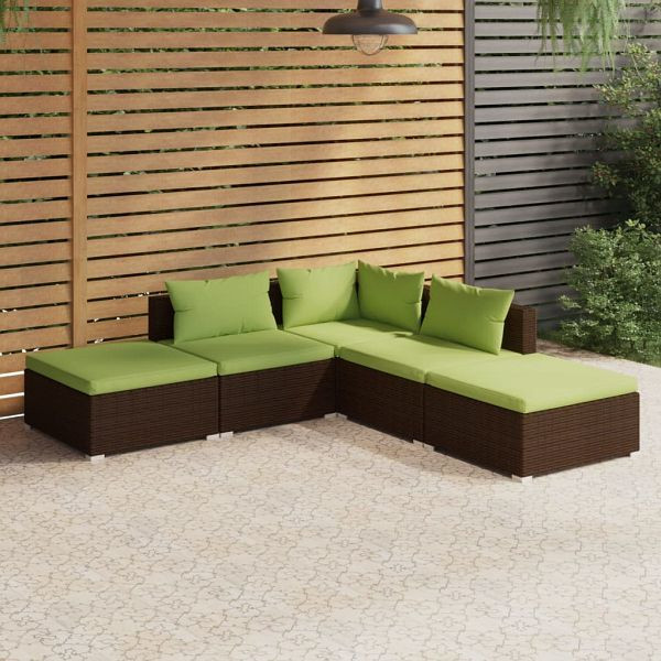vidaXL 5-teilig Garten-Lounge-Set mit Kissen Poly Rattan Braun, 3101612