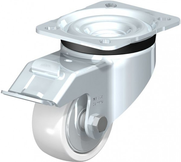 Blickle LK-SPO 75K-FI-FA Stahlblech-Lenkrolle, schwere Ausführung, mit Anschraubplatte & Feststeller, Polyamid, Weiß, 852824