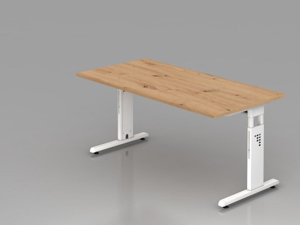 Hammerbacher Schreibtisch OS16, 160 x 80 cm, Platte: Asteiche, 25 mm dick, 2 mm ABS-Kante, Rechteckform, Weiß, VOS16/R/W