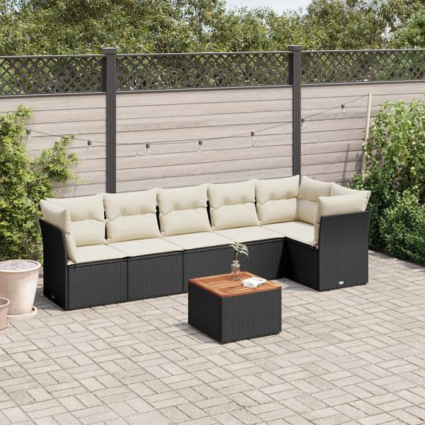 vidaXL 7-tlg. Garten-Sofagarnitur mit Kissen Schwarz Poly Rattan, 3223648