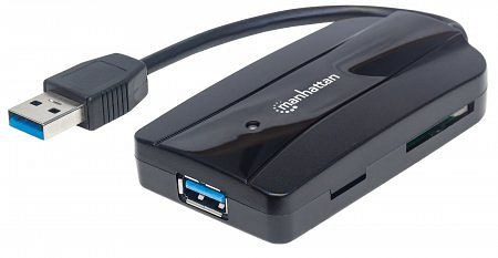 MANHATTAN USB 3.0 Hub und Card Reader/Writer, schwarz, 163590